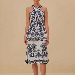 FarmRio Off-White Richelieu Lenzing Midi Dress